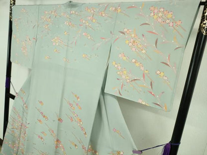 平和屋本店●極上　本加賀友禅作家　松島仁司　訪問着　枝花文　青磁鼠色地　暈し染め　逸品　DZAB7648kh6
