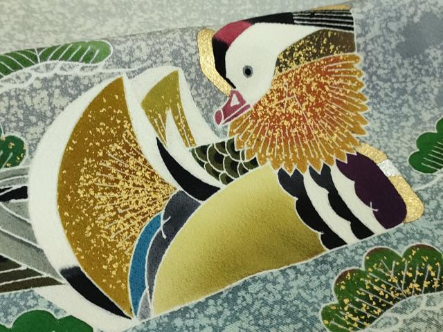 平和屋着物●極上　人間国宝・羽田登喜男　色留袖　鴛鴦　暈し染め　灰青色地　金銀彩　逸品　DZAB7651kh6