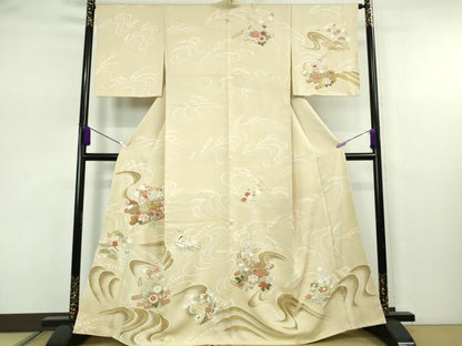 平和屋本店●極上　訪問着　刺繍　花筏　蜂蜜色地　金彩　逸品　未使用　DZAB7652kh6