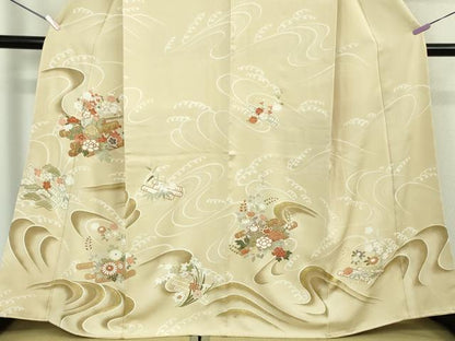 平和屋本店●極上　訪問着　刺繍　花筏　蜂蜜色地　金彩　逸品　未使用　DZAB7652kh6