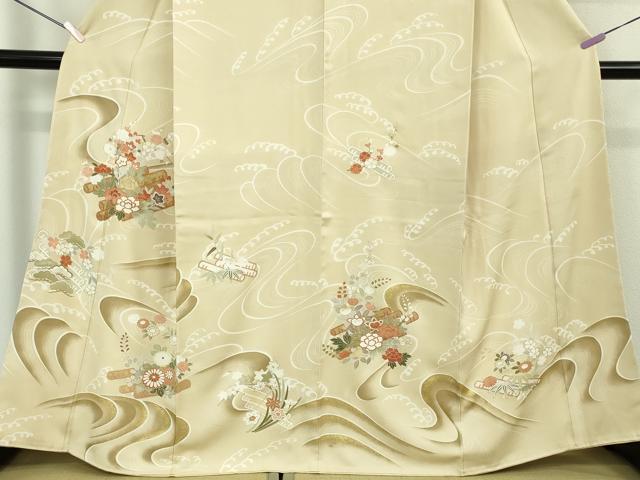 平和屋本店●極上　訪問着　刺繍　花筏　蜂蜜色地　金彩　逸品　未使用　DZAB7652kh6