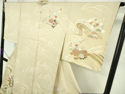平和屋本店●極上　訪問着　刺繍　花筏　蜂蜜色地　金彩　逸品　未使用　DZAB7652kh6