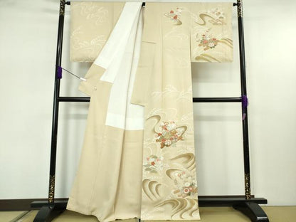 平和屋本店●極上　訪問着　刺繍　花筏　蜂蜜色地　金彩　逸品　未使用　DZAB7652kh6