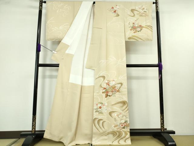 平和屋本店●極上　訪問着　刺繍　花筏　蜂蜜色地　金彩　逸品　未使用　DZAB7652kh6