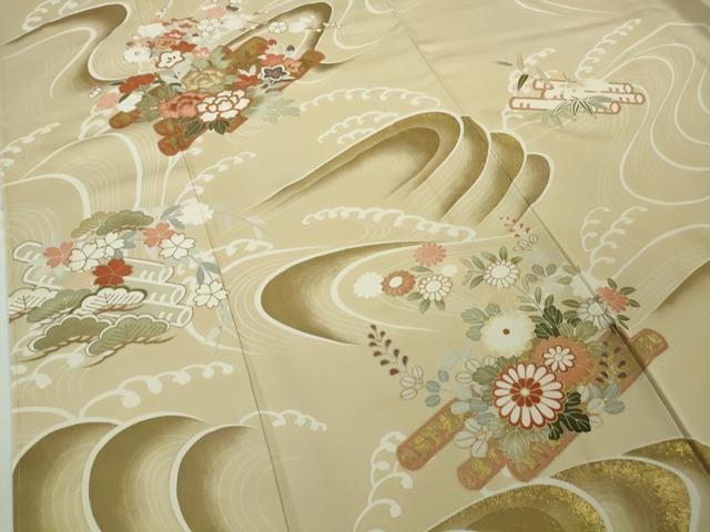 平和屋本店●極上　訪問着　刺繍　花筏　蜂蜜色地　金彩　逸品　未使用　DZAB7652kh6