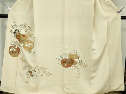 平和屋本店●極上　訪問着　駒刺繍　白鷺　光琳花文　浅黄色地　金彩　逸品　DZAB7653kh6