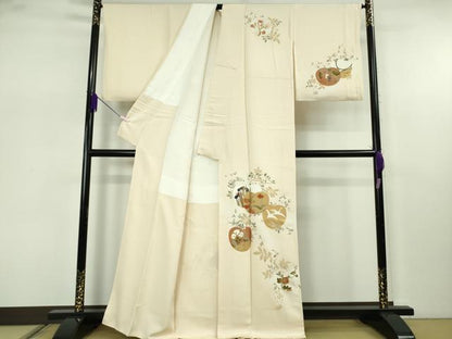 平和屋本店●極上　訪問着　駒刺繍　白鷺　光琳花文　浅黄色地　金彩　逸品　DZAB7653kh6