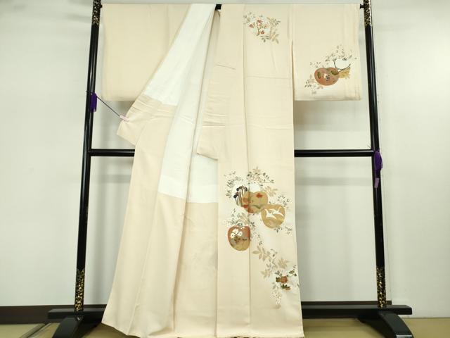 平和屋本店●極上　訪問着　駒刺繍　白鷺　光琳花文　浅黄色地　金彩　逸品　DZAB7653kh6
