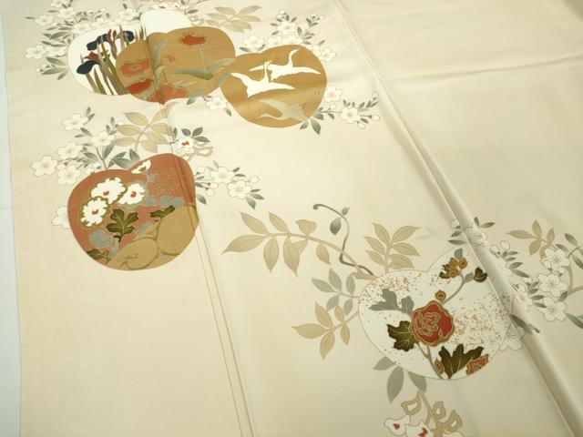 平和屋本店●極上　訪問着　駒刺繍　白鷺　光琳花文　浅黄色地　金彩　逸品　DZAB7653kh6