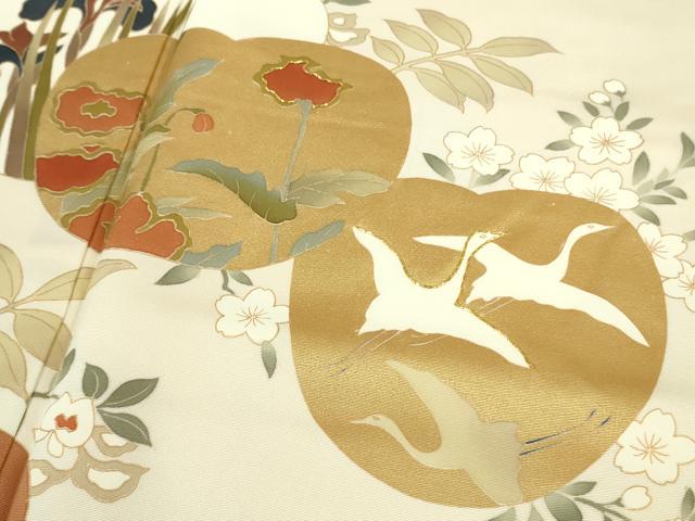 平和屋本店●極上　訪問着　駒刺繍　白鷺　光琳花文　浅黄色地　金彩　逸品　DZAB7653kh6