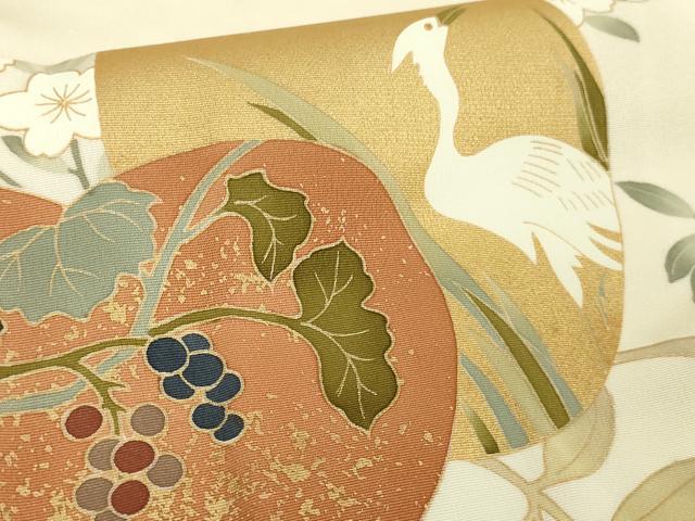 平和屋本店●極上　訪問着　駒刺繍　白鷺　光琳花文　浅黄色地　金彩　逸品　DZAB7653kh6