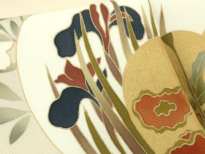 平和屋本店●極上　訪問着　駒刺繍　白鷺　光琳花文　浅黄色地　金彩　逸品　DZAB7653kh6