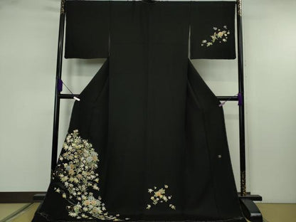 平和屋本店●極上　金彩友禅作家　桂友　訪問着　草花文　黒地　金彩　さが美扱い　ロング丈　逸品　未使用　DZAB7658kh6