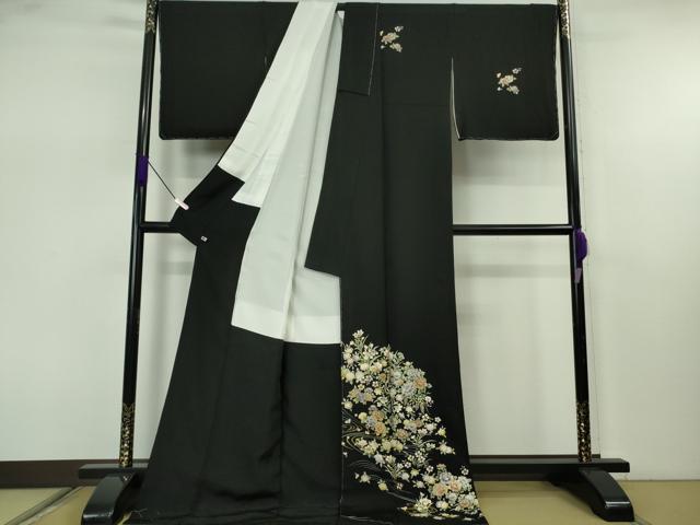 平和屋本店●極上　金彩友禅作家　桂友　訪問着　草花文　黒地　金彩　さが美扱い　ロング丈　逸品　未使用　DZAB7658kh6