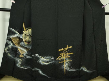 平和屋本店●極上　訪問着　手描き　般若　黒地　逸品　DZAB7659kh6