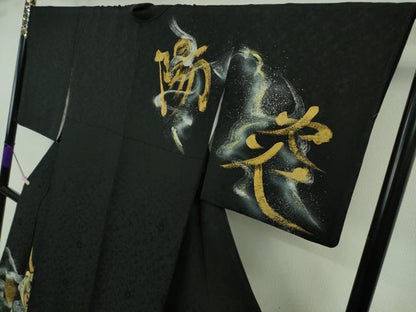 平和屋本店●極上　訪問着　手描き　般若　黒地　逸品　DZAB7659kh6