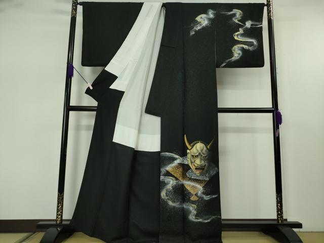 平和屋本店●極上　訪問着　手描き　般若　黒地　逸品　DZAB7659kh6