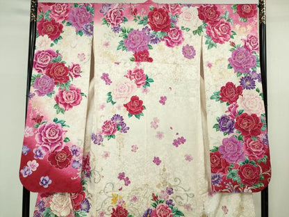 平和屋本店●極上　松田聖子　SEIKOMATSUDA　振袖　刺繍　薔薇　バラ　暈し染め　金銀彩　逸品　DZAB76621kh6