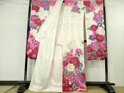 平和屋本店●極上　松田聖子　SEIKOMATSUDA　振袖　刺繍　薔薇　バラ　暈し染め　金銀彩　逸品　DZAB76621kh6