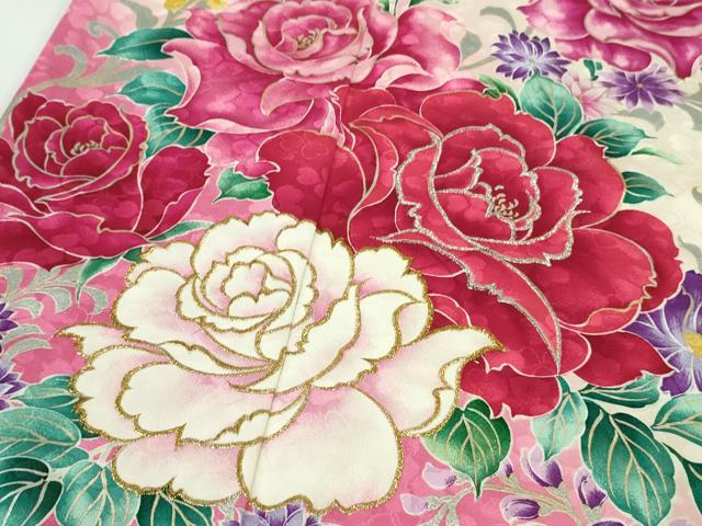 平和屋本店●極上　松田聖子　SEIKOMATSUDA　振袖　刺繍　薔薇　バラ　暈し染め　金銀彩　逸品　DZAB76621kh6