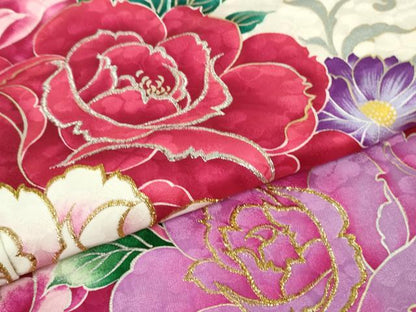 平和屋本店●極上　松田聖子　SEIKOMATSUDA　振袖　刺繍　薔薇　バラ　暈し染め　金銀彩　逸品　DZAB76621kh6