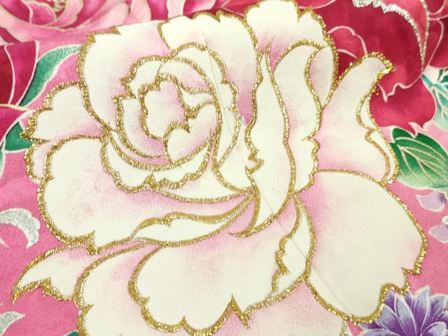 平和屋本店●極上　松田聖子　SEIKOMATSUDA　振袖　刺繍　薔薇　バラ　暈し染め　金銀彩　逸品　DZAB76621kh6