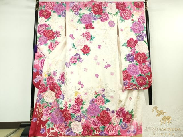平和屋本店●極上　松田聖子　SEIKOMATSUDA　振袖　刺繍　薔薇　バラ　暈し染め　金銀彩　逸品　DZAB76621kh6
