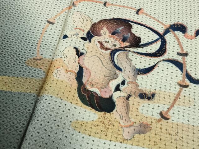 平和屋本店●極上　訪問着　お召地　手描き　風神雷神　暈し染め　金彩　逸品　未使用　DZAB7670kh6