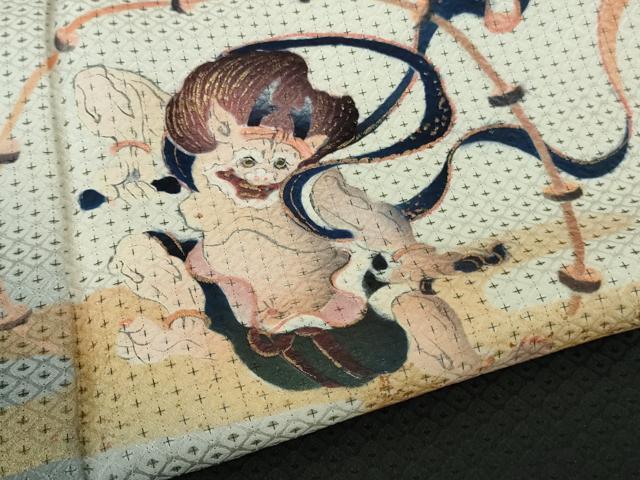 平和屋本店●極上　訪問着　お召地　手描き　風神雷神　暈し染め　金彩　逸品　未使用　DZAB7670kh6