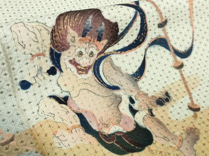 平和屋本店●極上　訪問着　お召地　手描き　風神雷神　暈し染め　金彩　逸品　未使用　DZAB7670kh6
