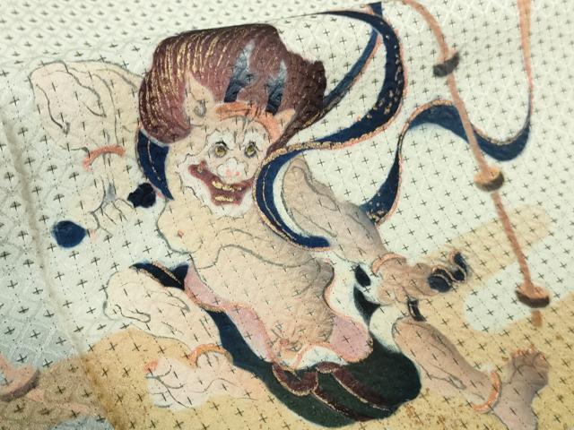 平和屋本店●極上　訪問着　お召地　手描き　風神雷神　暈し染め　金彩　逸品　未使用　DZAB7670kh6