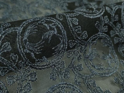 平和屋着物∞極上　道行コート　スリーシーズン　春夏秋　塵除け　ロング丈　紗　刺繍　花丸唐草文　濃紺地　逸品　DZAB7672kh6