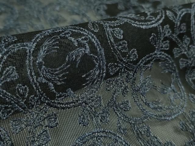 平和屋着物∞極上　道行コート　スリーシーズン　春夏秋　塵除け　ロング丈　紗　刺繍　花丸唐草文　濃紺地　逸品　DZAB7672kh6