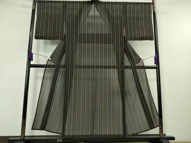 平和屋本店＊希少　夏物　本場黄八丈　夏黄八　黒八丈　紗紬　縞　逸品　DZAB7673kh6