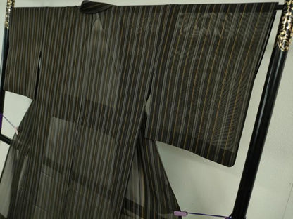 平和屋本店＊希少　夏物　本場黄八丈　夏黄八　黒八丈　紗紬　縞　逸品　DZAB7673kh6