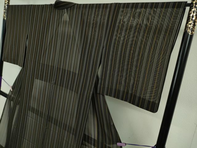 平和屋本店＊希少　夏物　本場黄八丈　夏黄八　黒八丈　紗紬　縞　逸品　DZAB7673kh6