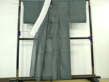平和屋着物＊極上　夏物　本場小千谷ちぢみ　麻　色無地　鉄御納戸色　逸品　DZAB7674kh6