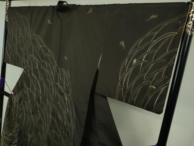 平和屋本店●極上　本場大島紬　訪問着　総刺繍　刺し子　乱菊　黒紅色地　逸品　DZAB7677kh6
