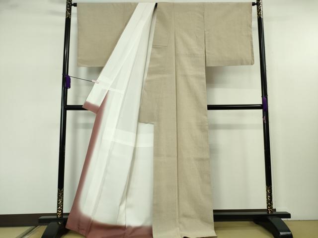 平和屋本店●極上　結城ちぢみ　はたおり娘　奥順謹製　手緒里　白橡色地　証紙付き　逸品　未使用　DZAB7678kh6