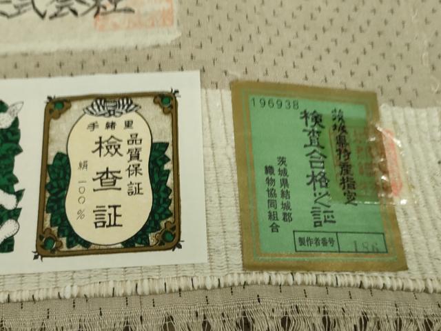平和屋本店●極上　結城ちぢみ　はたおり娘　奥順謹製　手緒里　白橡色地　証紙付き　逸品　未使用　DZAB7678kh6