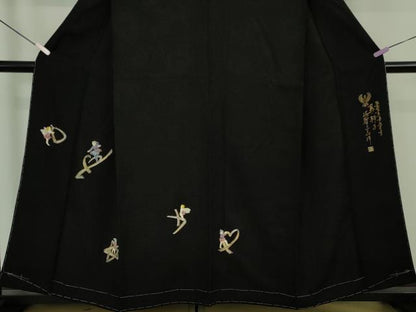 平和屋本店●極上　螺鈿工芸作家　佐野正喜　訪問着　天使　黒地　金彩　逸品　未使用　DZAB7680kh6