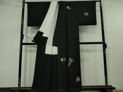 平和屋本店●極上　螺鈿工芸作家　佐野正喜　訪問着　天使　黒地　金彩　逸品　未使用　DZAB7680kh6
