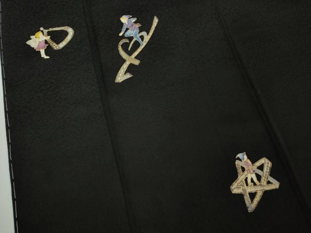 平和屋本店●極上　螺鈿工芸作家　佐野正喜　訪問着　天使　黒地　金彩　逸品　未使用　DZAB7680kh6