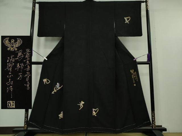 平和屋本店●極上　螺鈿工芸作家　佐野正喜　訪問着　天使　黒地　金彩　逸品　未使用　DZAB7680kh6