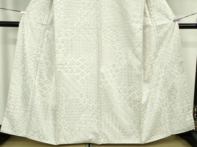 平和屋本店○極上 本場縞大島紬 白大島 総手刺繍 名物裂 逸品