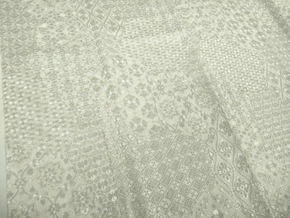 平和屋本店●極上　本場縞大島紬　白大島　総手刺繍　名物裂　逸品　DZAB7691kh6