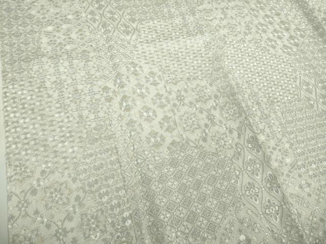 平和屋本店●極上　本場縞大島紬　白大島　総手刺繍　名物裂　逸品　DZAB7691kh6