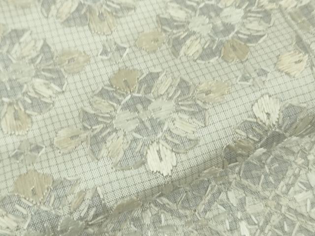 平和屋本店○極上 本場縞大島紬 白大島 総手刺繍 名物裂 逸品