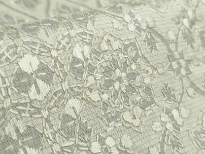平和屋本店●極上　本場縞大島紬　白大島　総手刺繍　名物裂　逸品　DZAB7691kh6