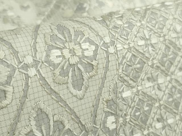 さしこの花大島紬に変わり刺繍　最終値下げ 平和屋本店○極上 本場縞大島紬 白大島 総手刺繍 名物裂 逸品